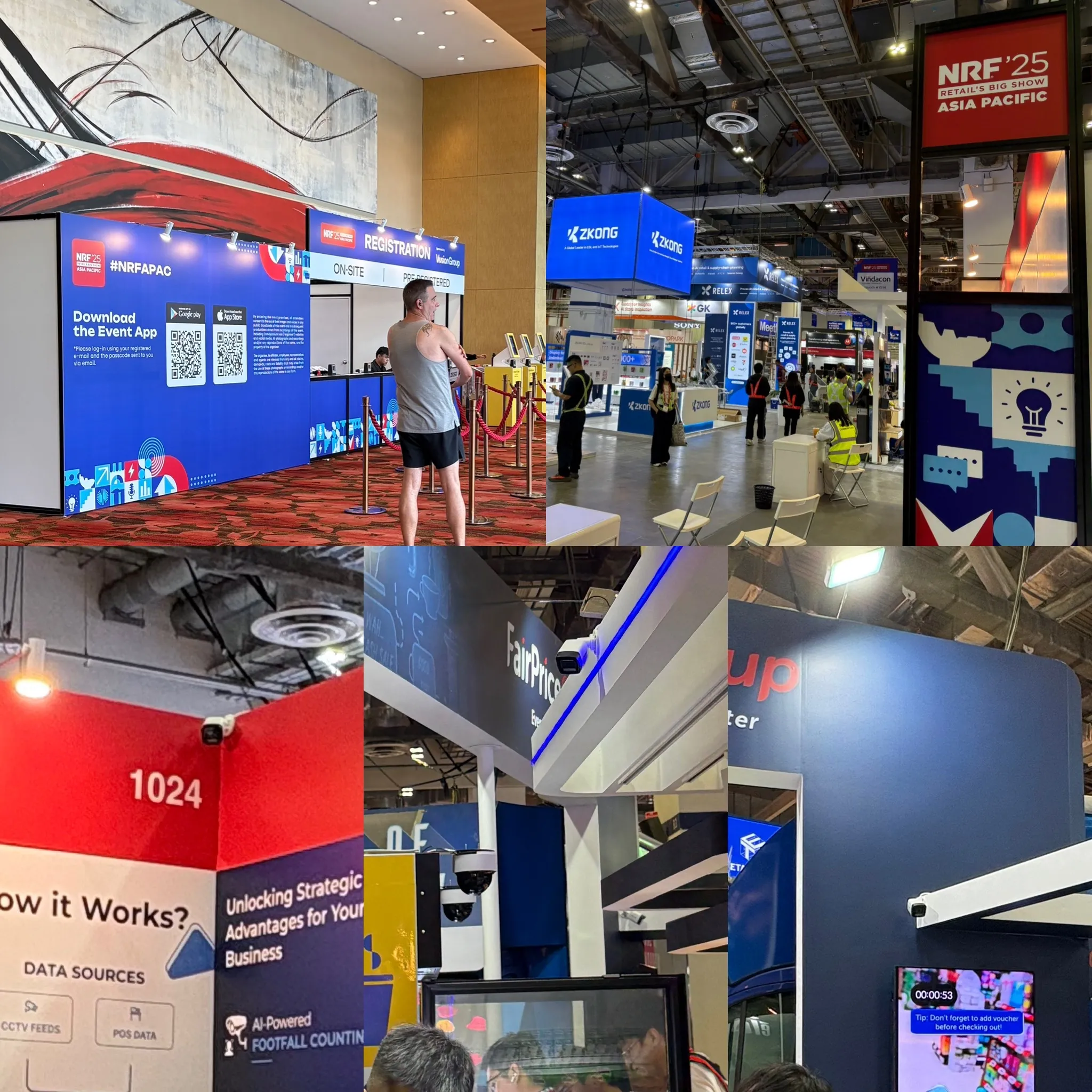 Temporary security surveillance setup for exhibitions and events in Singapore, featuring high-definition IP cameras for booth protection at NRF 2025