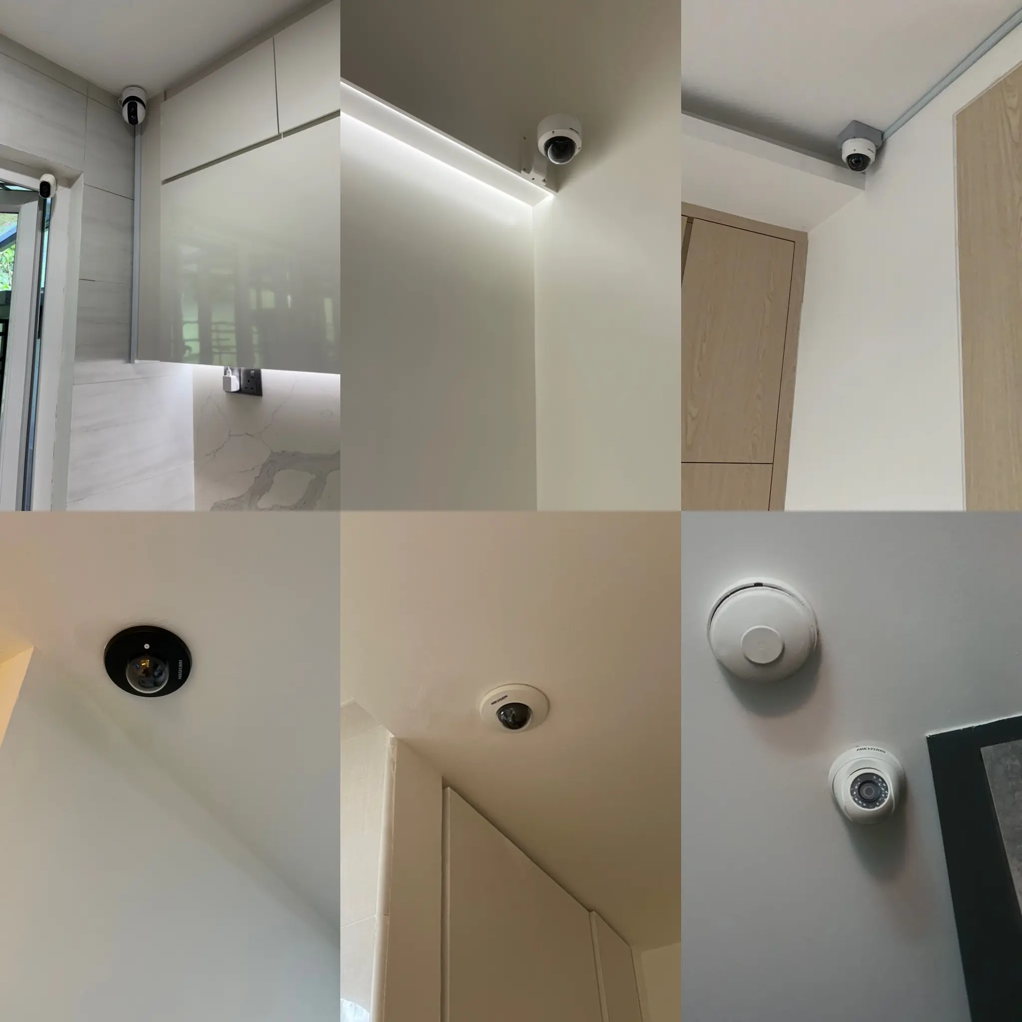 Lion Securisia engineer installing a discreet CCTV camera in an HDB corridor according to SPF regulations